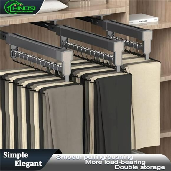 Pull out pants rack closet organizer slide out clothes hanger rail space saving - Picture 4 of 6
